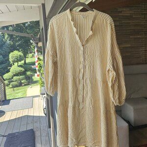 Max Studio Yellow seersucker Striped Bubble Sleeve Tiered Dress. Size XL